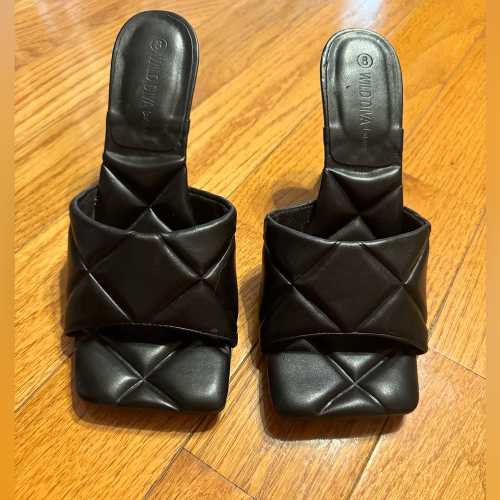 NEW Quilted Black Square Toe Heels
